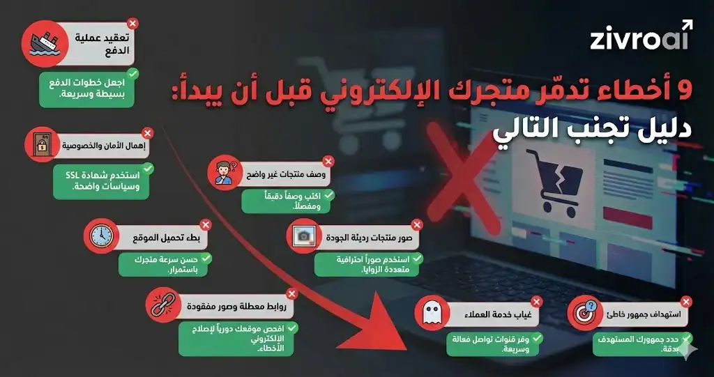9 أخطاء تدمّر متجرك الإلكتروني قبل أن يبدأ: دليل تجنب التالي